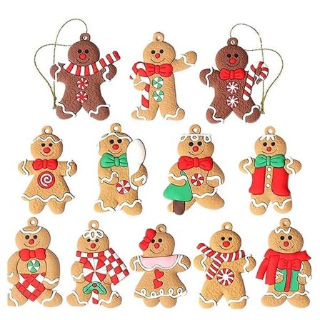 12 stk ornamenter til jul assorterte plast pepperkake figurer ornamenter til juletre H