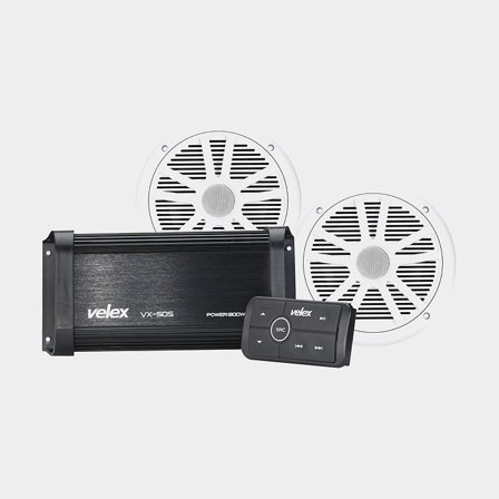 Speaker Package Velex Marine Bluetooth Kit, with 2 white speakers + 1 amplifier + 1 control panel
