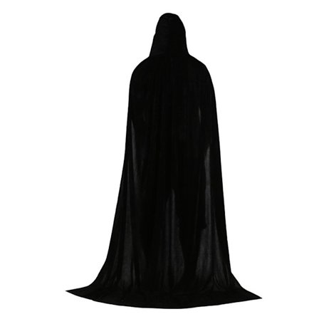 Unisex Svart Hel Längd Huva Cape Kostym