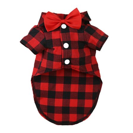 Husdjurskläder Rutig skjorta Kostym Bröllopsklänning Teddy Bichon Liten Medium Stor Hund Red and black plaid