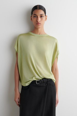 COS Women's Knitted Circle-Cut T-Shirt in Green