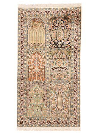 Noué À La Main Cachemire Pure Soie Tapis 79X150 En Soie Marron/Orange Petit