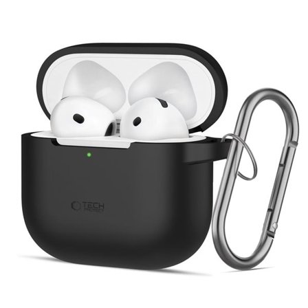 Tech-Protect silikonfodral med krok för AirPods 4 - Svart
