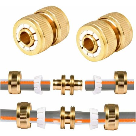 2 x Koppling för reparation av mässingslang - Fallrörskoppling, snabbkoppling, förlängning, snabb reparation