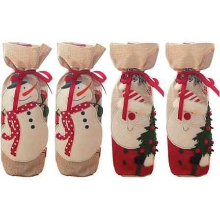 4 Stykker Vin Julepose, Jute Vinflaske Gavepose med, ZQKLA