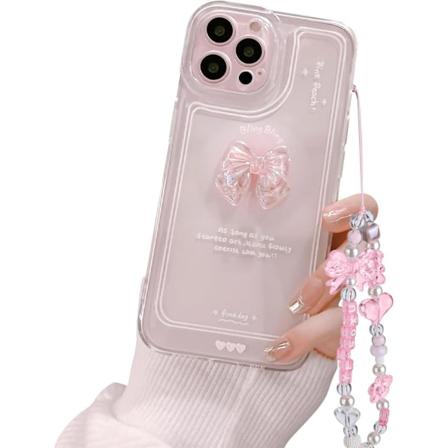 Kompatibel med iPhone-etui, sødt 3D lyserødt sløjfe slankt, klart æstetisk design til kvinder og piger, glitrende beskyttende telefoncovers til iPhone