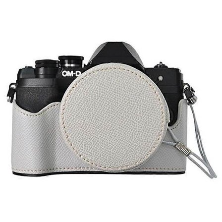 Yhteensopiva Olympus OM-D E-M10 Mark IV -kameran kotelon kanssa, puolikääretty nahkapohjakansi linssinsuojuksella