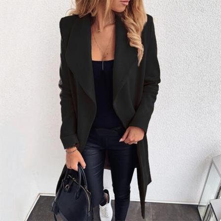 Damer Enfärgade Överrockar Lapel Collar Ylle Långärmade Ytterkläder