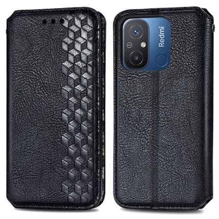 Läder Xiaomi Redmi 12C / Xiaomi Redmi 11A fodral med romb-design - Svart