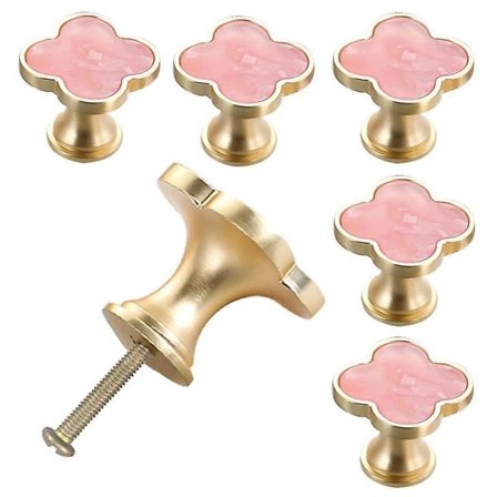 6 stk. rosa firkløver knopper Metalknopper Skab Skuffehåndtag med s