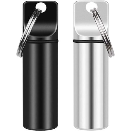 2 stk. (Sort + Sølv) Lille Lomme Pilleæske Nøglering Mini