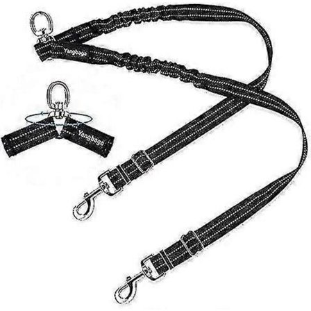 Dobbeltkobbel, Justerbart og 360° Roterbart, Hundekobbel til 2 Hunde, Reflekterende Elastisk Kobbel, Til Små, Mellemstore og Store Hunde