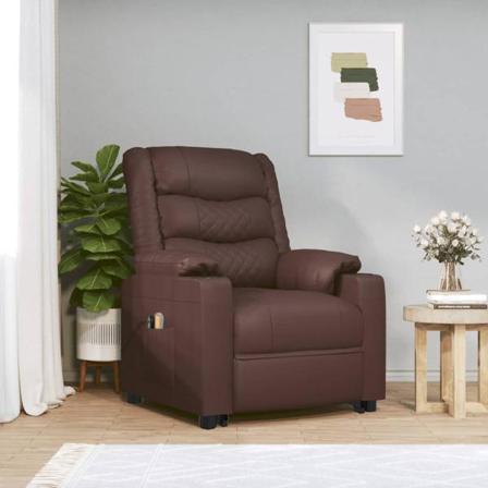 Vidaxl Massagefåtölj Med Uppresningshjälp Brun Konstläder Brun