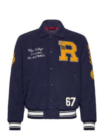 Pile Fleece Letterman Jacket Blue Polo Ralph Lauren