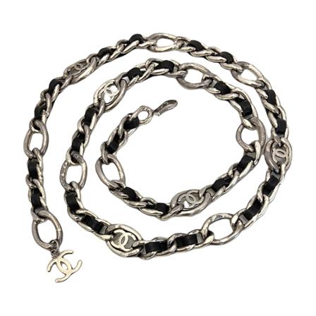 Chanel Vintage, Pre-owned Belt with Leather Inserts Grijs, Dames, Maat:ONE Size