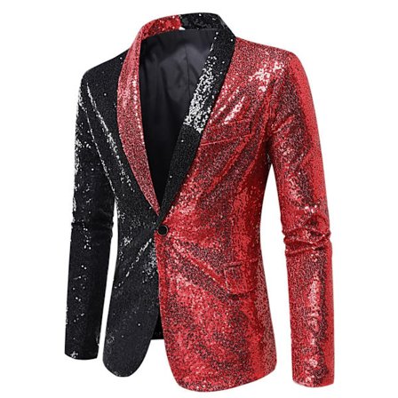 Sequin Glitter Blazer til Mænd med En Knap og Spids Krave Tuxedo Jakke