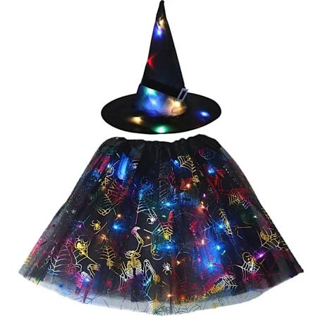Kvinnor Kids Flicka Luminous Led Glow Lights Elf Häxa Hatt Stjärna Sköld Spider Web Wizard Kostym Party Gåva Halloween Festivaler 1 for teens or women
