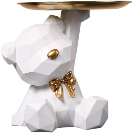 Bjørn Skulptur Dekorasjon, Bjørn Statue med Brett, Resin Dyreskulptur, Gave til Stue, Entré, Kontor, Skrivebordsdekorasjon