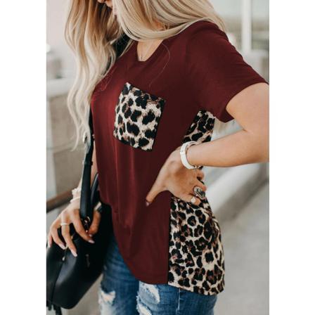Summer Top Dam Leopard T-shirt Kortärmad Lös Ol Tee Shir