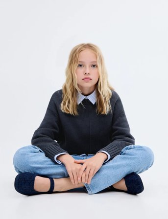 Mango Long-Sleeve Knitted Sweater - Navy - 5-6