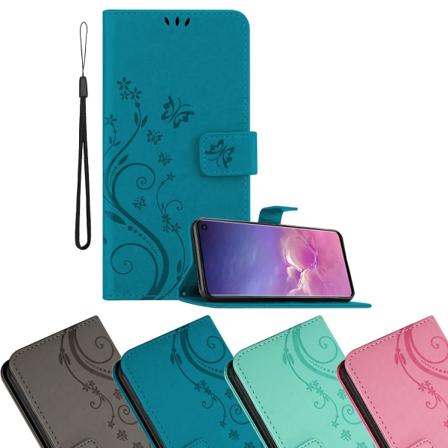 Samsung Galaxy S10 4G Mobiltelefon Deksel Etui - med Blomstermønster og Stativfunksjon og Kortlomme FLORAL GREY Galaxy S10 4G