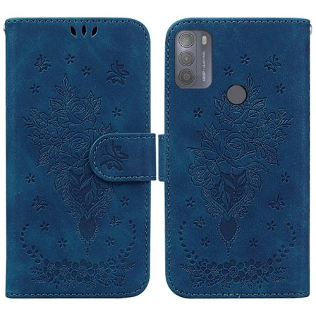 Kompatibel med Motorola Moto G50 Sommerfugl Rose Præget Læder Telefon Cover