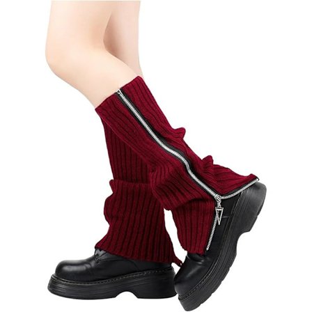 Kvinners strikkede leggvarmere glidelås vinter varme sokker korte sokker vinter varme sokker strikkede sokker pels leggvarmere