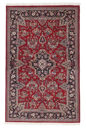 Hand Knotted Persian Qum Kork/Silk Rug 127X203 Dark Red/Black