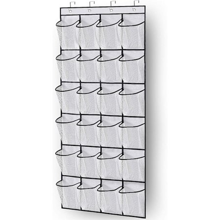 Skohylla att hänga över dörren, organiserare med 24 stora nätfickor för snyggt garderobsdörr med klädstång