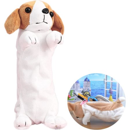 Hvalpeblyantsposer, blød plys lynlås hund makeup taske pung, pung nuttet penneetui multifunktionsopbevaring