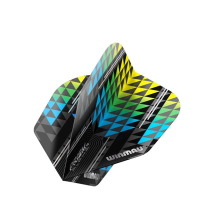 Winmau Prism Alpha Dart Flights #6 - Black/Yellow/Blue - 3 Sets (9 Flights) - Translucent, Professional, Geometric, Triangle Pattern Design for Darts