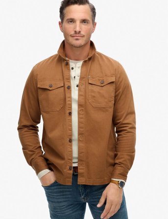 Superdry Merchant Herringbone Overshirt - Brown - XXL