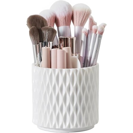 Roterende sminkekostholder, [Stor kapasitet] 5-spors kosmetikk sminkekost organiseringsholder for kommode, benkeplate, toalettbord og bad