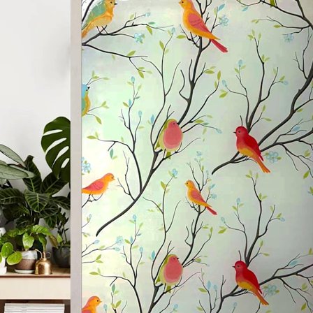 Frostet glassfilm med fuglemotiv - Statisk klistrefilm uten lim - Vindusfilm for personvern og varmeisolering - Dekorativt vindufilm for dører og 