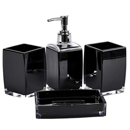 Sæt Badeværelsestilbehør 4 dele Sæbe dispenser Krus og Sæbeholder Sort