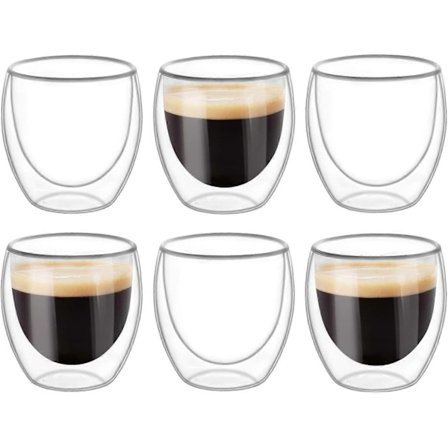 6 stk. Dobbeltvæggede Kop Glas Krus, Gennemsigtige Dobbeltvæggede Kaffekopper, Dobbeltvæggede, Cappuccino, Latte og Isolerede (80 ml)
