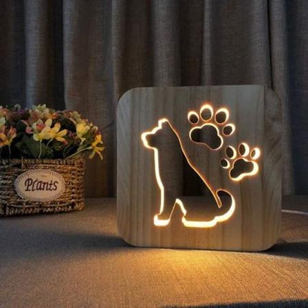 LED-yövalo, eläinyövalo, puusta veistetty USB-lamppu, luova tassunjälki