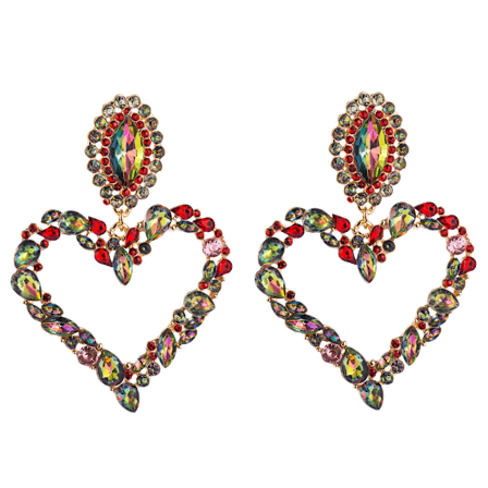 Hjerteformet legering nitter farve diamant antik overdrevne øreringe