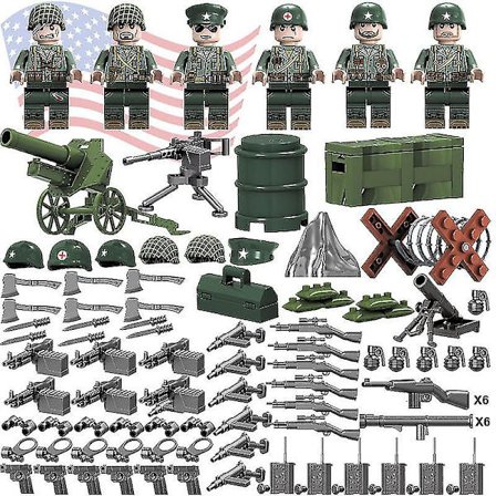 6 stk. Wwii-serie militærbyggesett minifigurer voldsom kamp Stillehavs sandsekk fallskjermjeger gutt byggesett