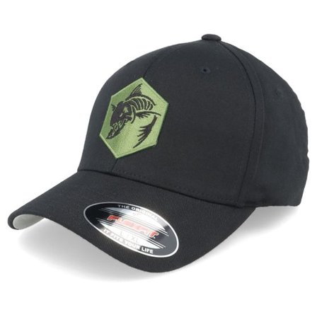 Skillfish - Svart flexfit Keps - Bone Fish Hex Patch Black Flexfit @ Hatstore