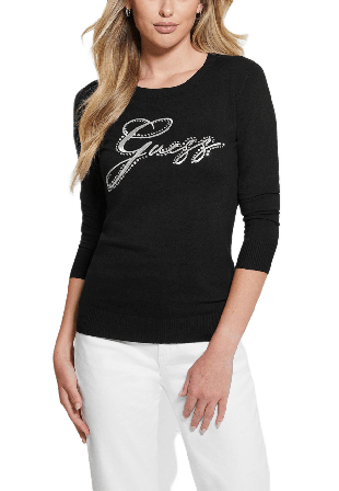 Guess Olive Logo Rn Ls Swt Sweater Tröjor Dam Svart L