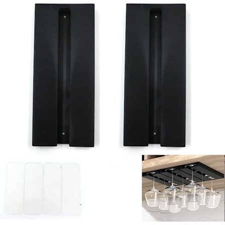 (Sort, 2) 25,3*11*2cm Ophængt Vinglas Holder - Ingen Boring N