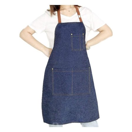 Forklæde i Denim med Justerbar Unisex Multi-lommer til Madlavning, Håndværk, Madlavning, Mørkeblå