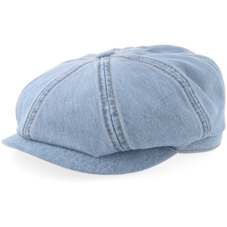 Stetson - Blau Flatcap Cap - Hatteras Denim with Pin Barista Blue Denim Flat Cap @ Hatstore