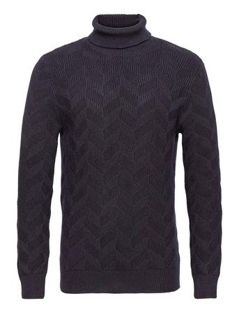 Henrik Slim Roll Neck Knit Blue Bertoni