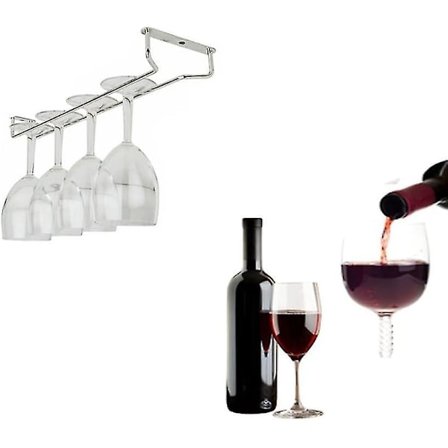 Vinglasstativ i rustfrit stål og kromfinish - med skruer til køkken/bar/restaurant. 35 cm sølv