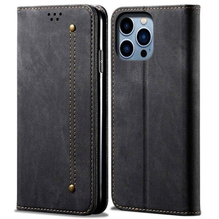 Jeans iPhone 14 Pro Max Läppäkotelo - Musta