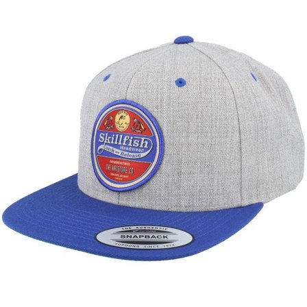 Skillfish - Grå snapback Keps - Retro Fishing Logo Heather Grey/Royal Snapback @ Hatstore