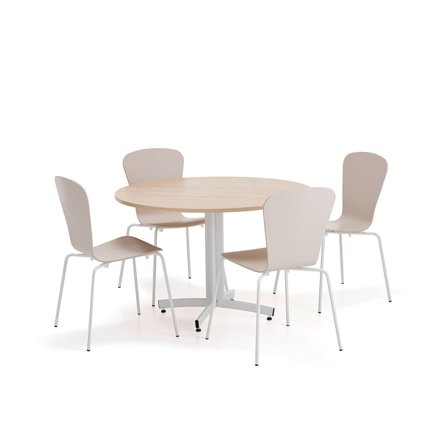 Furniture set SANNA + MILLA, 1 table and 4 chairs, white/sand