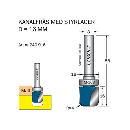 Cobolt 240-916 Kanalfres D=16 R=4 L=16, Maskintilbehør & forbruk